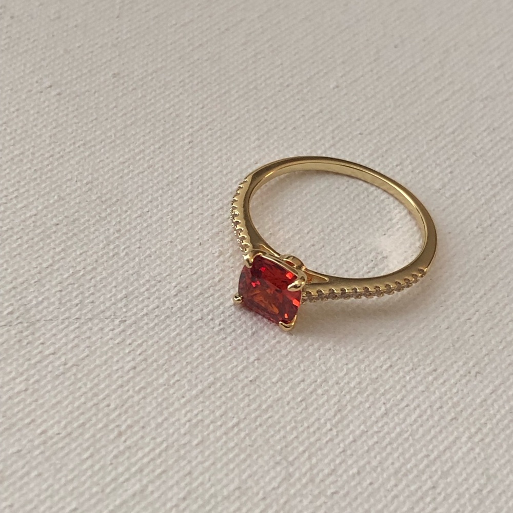 Gold Ring with Red Cushion Gemstone